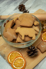 Fototapeta premium Cooking ginger cookies. Pastry cooking, home cooking concept. Christmas. New Year.