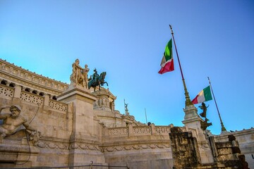 ITALY, VATICAN CITY, 23.12.2011. Piazza Venezia and Italian flags on it during sunny day. 