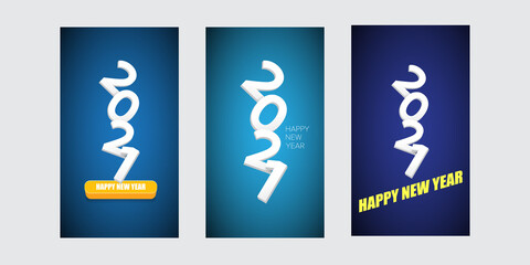 2021 Happy new year vertical banner background set or greeting card with text. vector 2021 new year numbers isolated on vertical background. New year Stories design template set