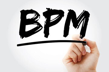 BPM - Business Process Management acronym with marker, concept background