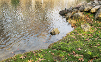 Abstraction rocky shore near the lake