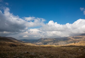 Fototapeta na wymiar cloud sky above the Lebanon mountains in autumn