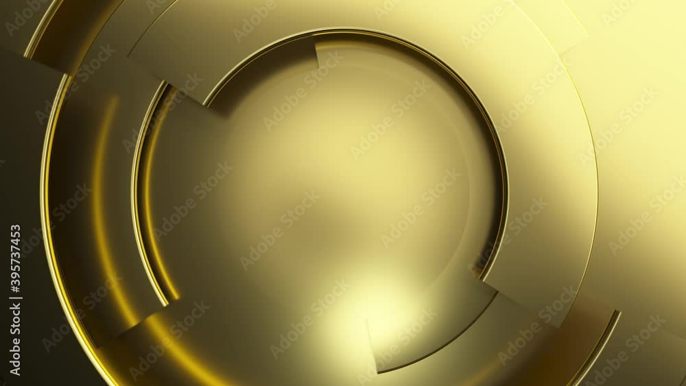 Poster gold modern business video background. 3d texture animation with rotating parts of a circle. spiral 