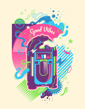 Colorful modish abstract background with jukebox. Vector illustration.