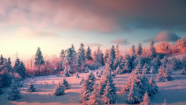 Winter Snow covered Fir trees landscape with the forest,aerial view.