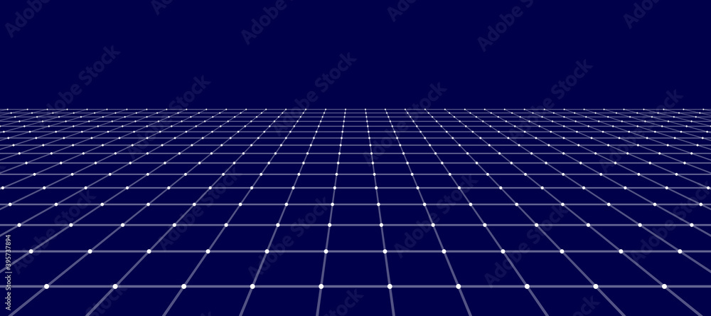 Poster vector perspective grid. digital background in retro style. wireframe landscape on blue background.