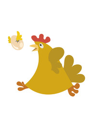 A crazy hen chasing a flying egg. Vector Illustration
