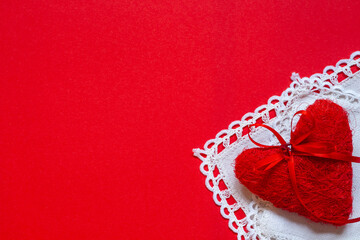 Valentine's day. Big red heart on white background. flat lay with copy space