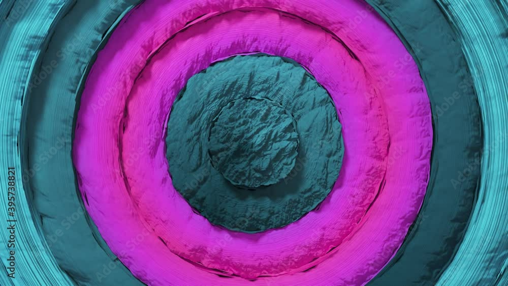 Poster abstract pattern of colorful circles with offset effect. pink blue rings animation. abstract creativ