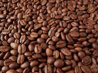 Coffee beans and hot coffee on the table