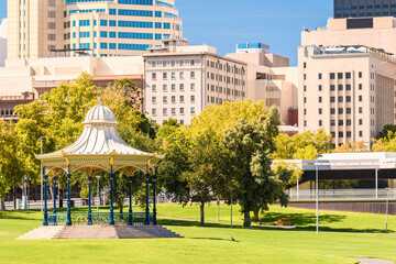 Adelaide city rotunda at Elder Park on a bright day