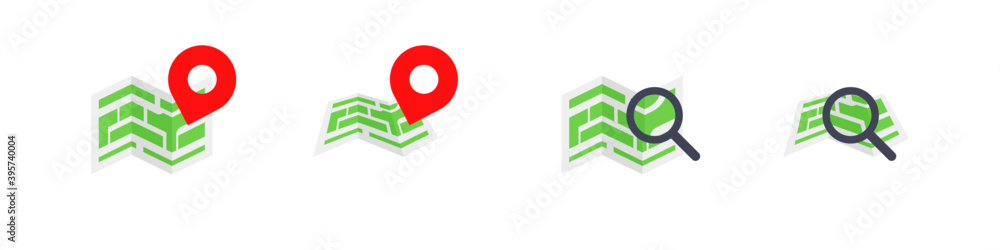 Poster map pointer with red pin graphic vector isolated, gps direction with destination concept illustratio