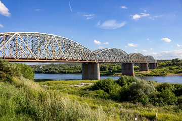 SERPUHOV, RUSSIA - AUGUST 2017: Railway bridge across the Oka River. Kurskoe direction of the Moscow railway