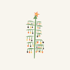 Christmas tree. Best wishes. Cute vector illustration in flat style