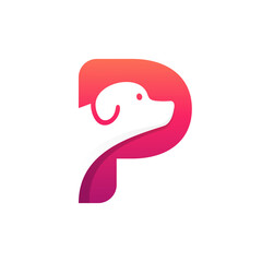 pet letter p logo with silhouette dog concept