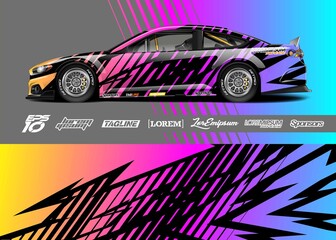 Fototapeta premium Car wrap decal designs. Abstract racing and sport background for racing livery or daily use car vinyl sticker. 