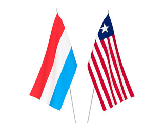 National fabric flags of Luxembourg and Liberia isolated on white background. 3d rendering illustration.