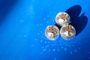 Disco balls on blue background