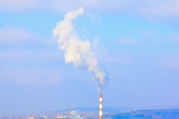Industrial pipe smoke pollution . Global warming problems 