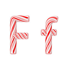 Letter F Mint Candy Cane Alphabet Collection Striped in Red Christmas Colour . 3d Rendering