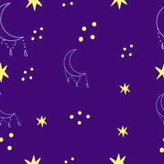 Obraz na płótnie Canvas Different moon seamless pattern child background with stars in grunge style