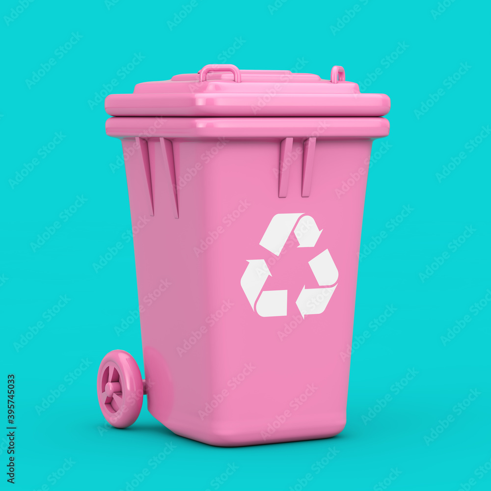 Fototapete recycle sign pink garbage trash bin in duotone style. 3d rendering