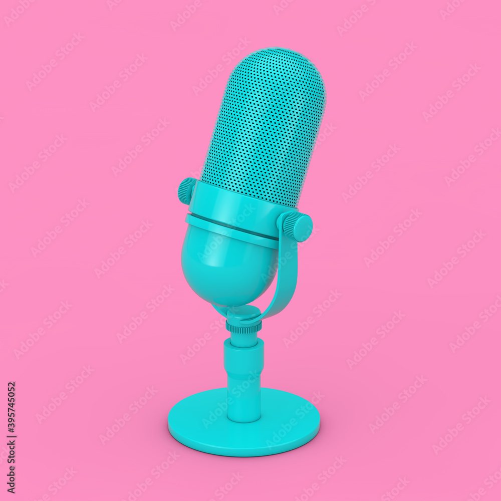 Aufkleber vintage blue microphone mock up in duotone style. 3d rendering