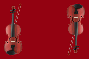 Classical Wooden Violin with Bow. 3d Rendering