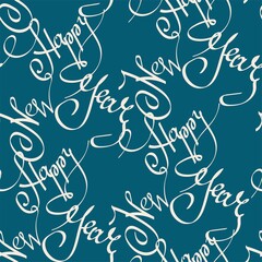 Happy new year Christmas Design seamless pattern with handwriting calligraphy lettering. Trendy New Year design. Hand drawn design shot phase perfect for writing paper, package, invitation.