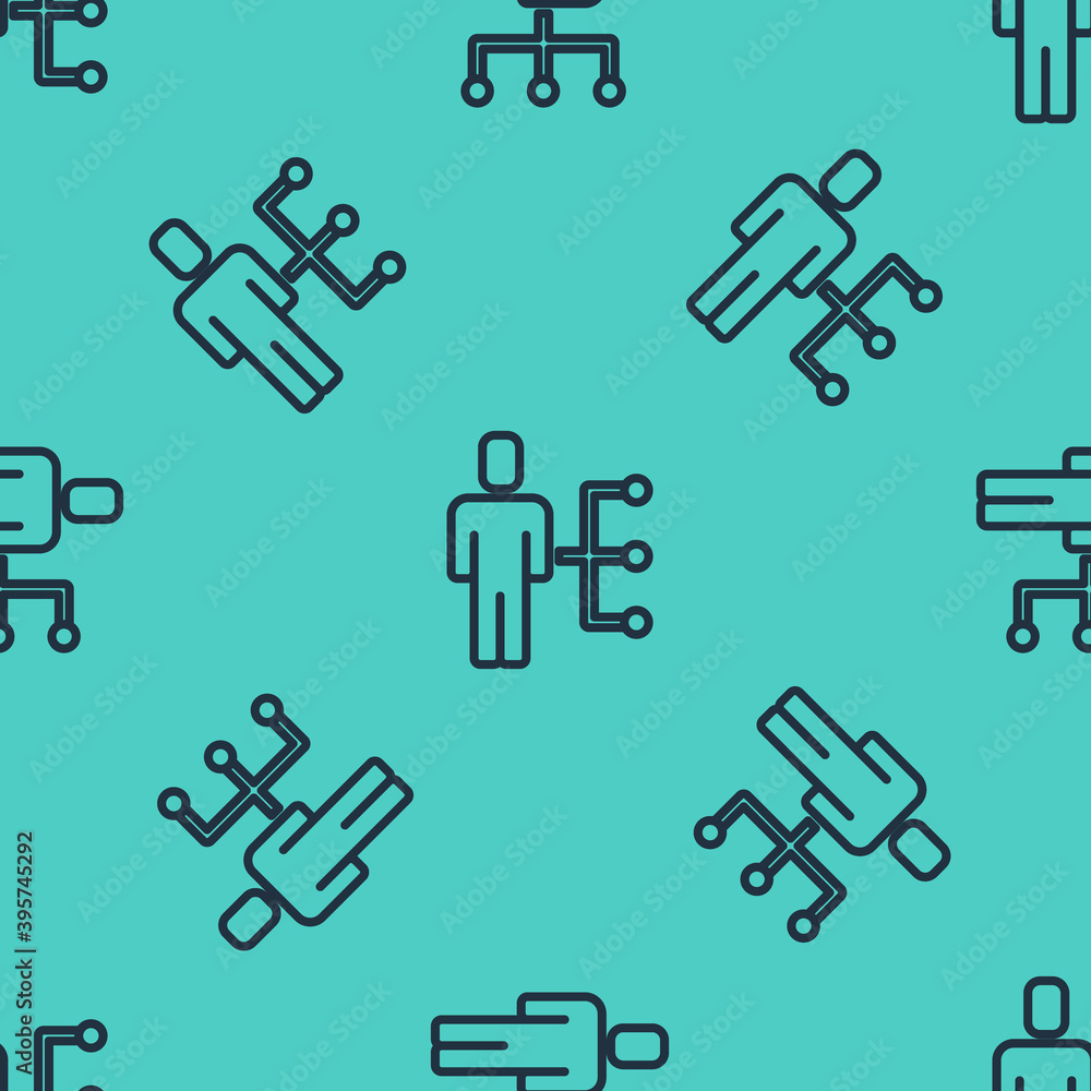 Poster black line user of man in business suit icon isolated seamless pattern on green background. business