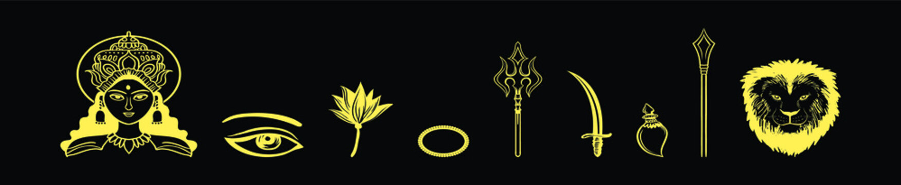 durga goddess of power, divine mother of the universe design vector art illustration isolated on black background