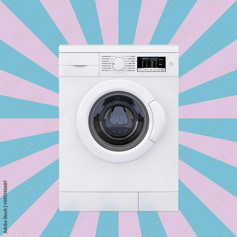 Aufkleber modern washing machine on a vintage star shape background . 3d rendering