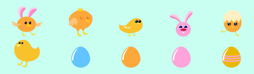 set of yellow easter chicken cartoon icon design template with various models. vector illustration isolated on blue background