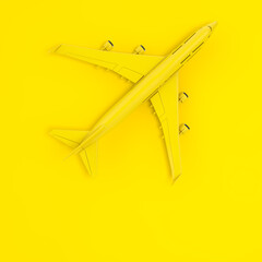 Top View of  Yellow Jet Passenger's Airplane as Duotone Style. 3d Rendering