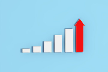 Growing Bars and Red Arrow Chart Graph Diagram. 3d Rendering