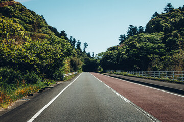 View from car window of the road in rural Japan - Weekend/holiday/vacation/driving image