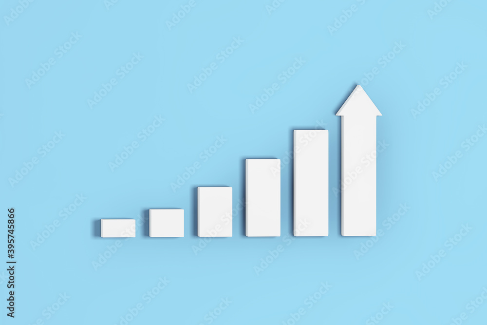 Poster growing bars and arrow chart graph diagram. 3d rendering