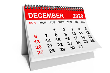 Calendar December 2020. 3d rendering