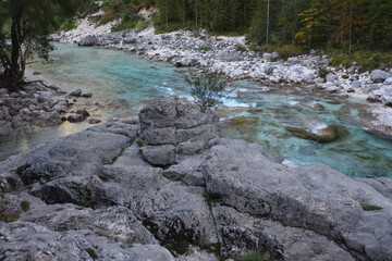 Velika Korita oder große Schlucht von Soca-Fluss, Bovec, Slowenien. Julianische Alpen