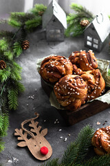 Obraz na płótnie Canvas Swedish Christmas cinnamon rolls with Cristal sugar