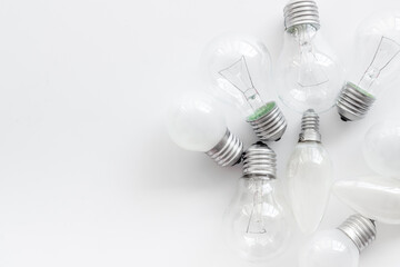 A lot of light bulbs top view. Renewable eco energy concept