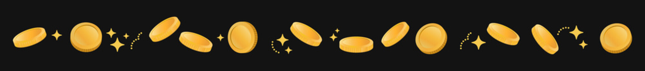 キラキラ輝くコイン ライン素材（黒背景）