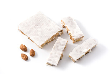 Christmas nougat isolated on white background. Typical spanish dessert	