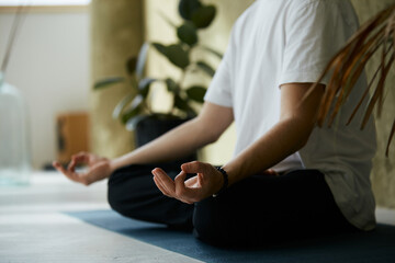 close-up of yoga mudra with hands