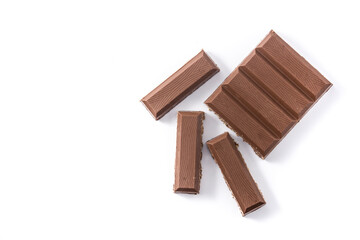 Chocolate turron nougat with puffed rice for Christmas isolated on white background	