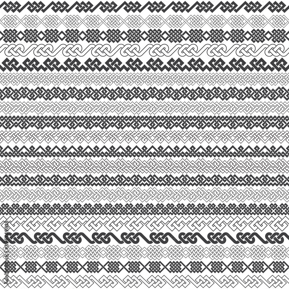 Poster set of vintage borders for design. twenty border elements for frames in knotting style. patterned br