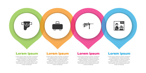 Set Gun in holster, Weapon case, Submachine gun M3 and Advertising weapon. Business infographic template. Vector.