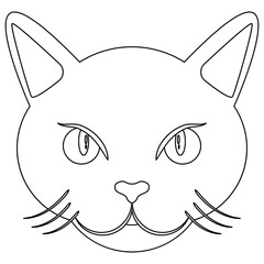 Vector illustration of Isolated doodle cat face, on white background. Simple flat style.