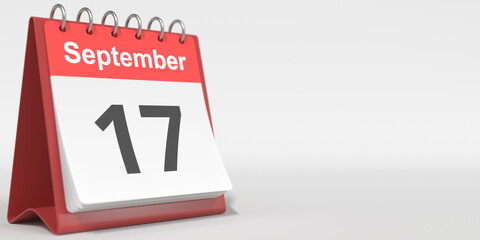 September 17 date written in German on the flip calendar page. 3d rendering