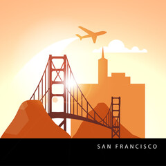 San Francisco United States detailed silhouette. Trendy vector illustration, flat style. Stylish colorful landmarks. The concept for a web banner. Business icon